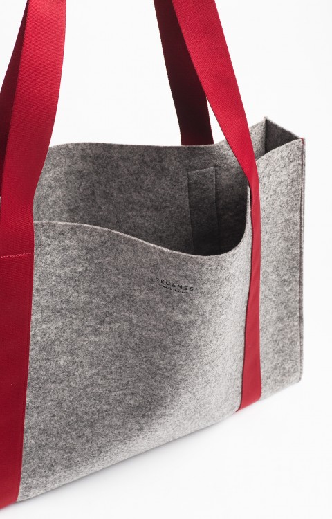 Recyklovaná taška Regenesi Maxi shopper bez potisku šedá | červená cherry - REGENESI